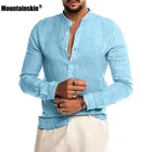 Рубашка Mountainskin мужская из хлопка и льна, Повседневная Удобная блузка, модная однотонная уличная одежда свободного покроя, MT138