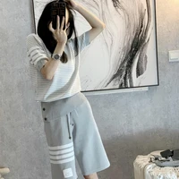 summer sports knitted wide leg shorts two piece suit women shorts suit womens sportswear shorts ladies high waist shorts