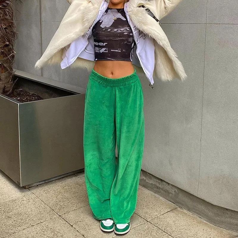 

2022 Spring Women Pants Velvet Wide Leg Pants Trousers Trendy Casual Soft Hip Women's Pants Slim Leg Bottoms Female Streetwear
