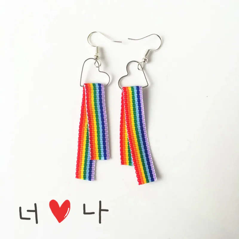 Женские Висячие серьги в Корейском стиле с разноцветной радужной лентой звездой