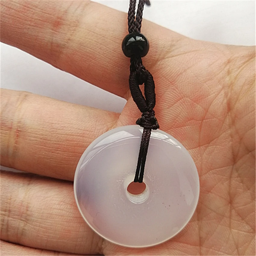Natural White Transparent Chalcedony Donut Necklace Pendant Hand Carved Gems Lucky Amulet Fashion Jewelry Gift | Украшения и