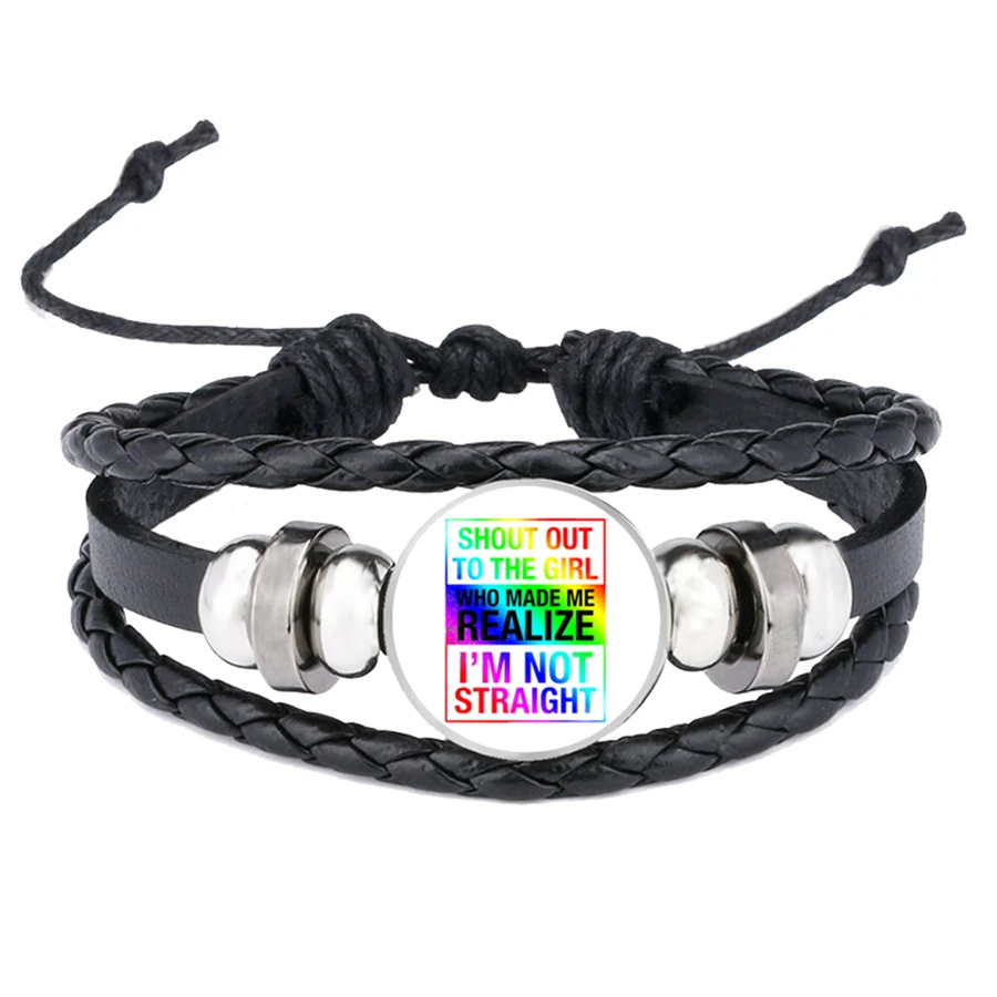 ЛГБТ Би Прайд браслеты гей кожаные Кнопки для браслета Кнопка Браслеты стекло