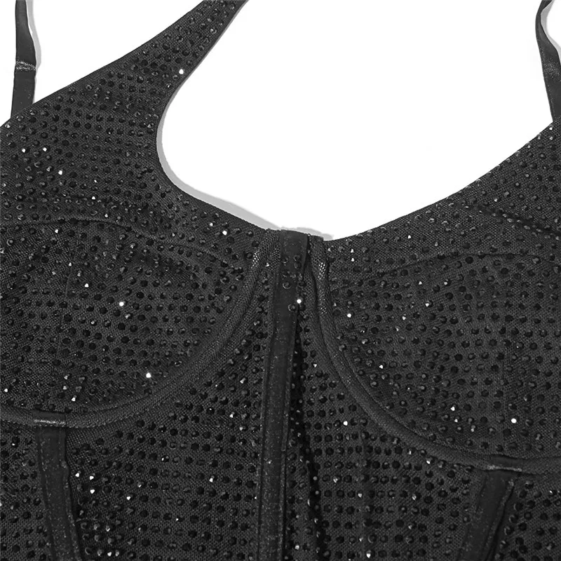 

Glitter Women Mini Dress Black Purple 2021 Summer Diamonds Mesh Party Vestidos Sexy Strapless Backless Club Dresses