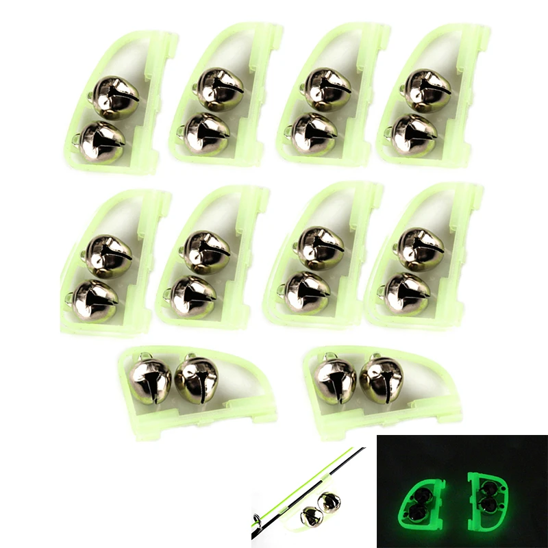 

10 PCS Luminous Light Twin Bells Clip On Night Fishing Rod Bite Alarm Portable Fast Fishing Rod Fishing Tackle Accessories