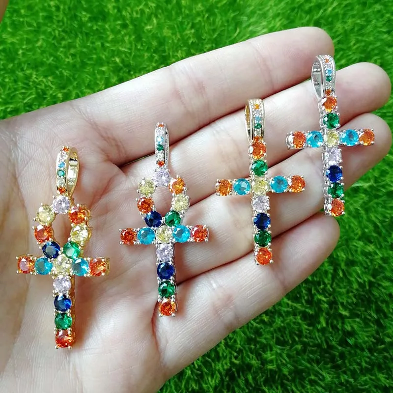 MISSFOX Colorful Diamond Man's Pendant Jesus Religion Cross Pattern Anka Necklace Charm Design Jewelry For Male New Item 2020 |