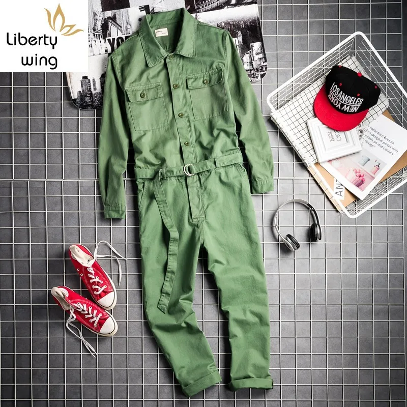 Harajuka мальчик друг стиль однобортный мужской комбинезон пояса карманы винтажные