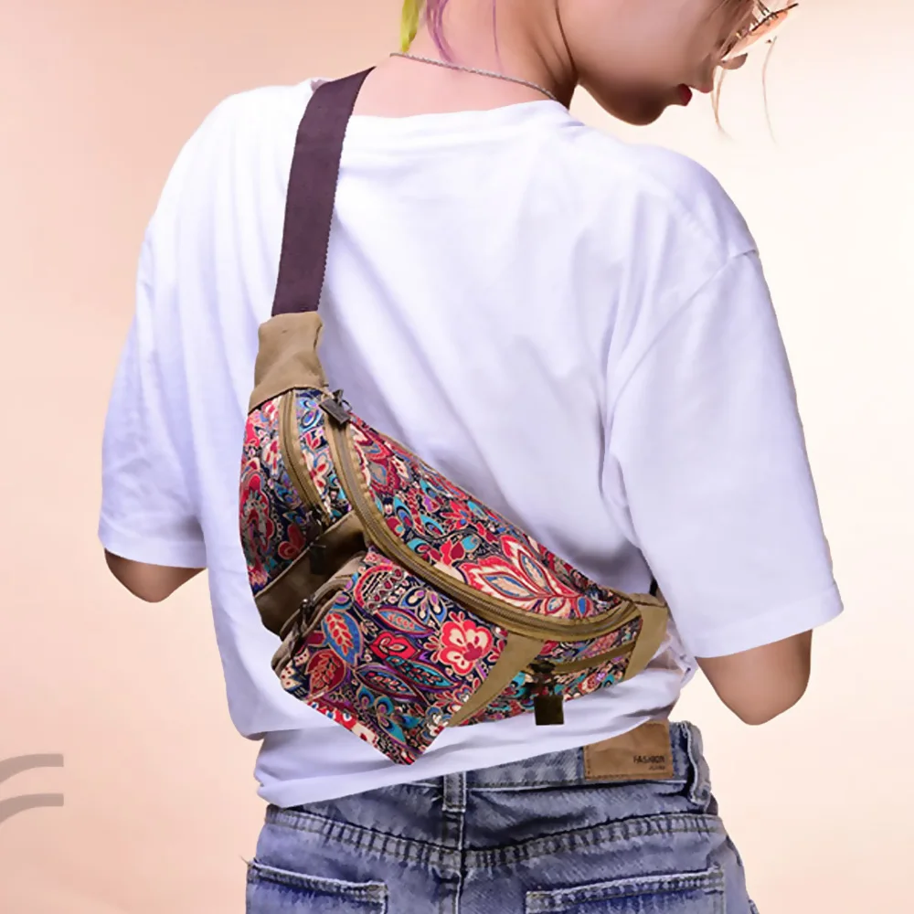 Печать холст бег Фанни национальный пакет для женщин леди поясная сумка