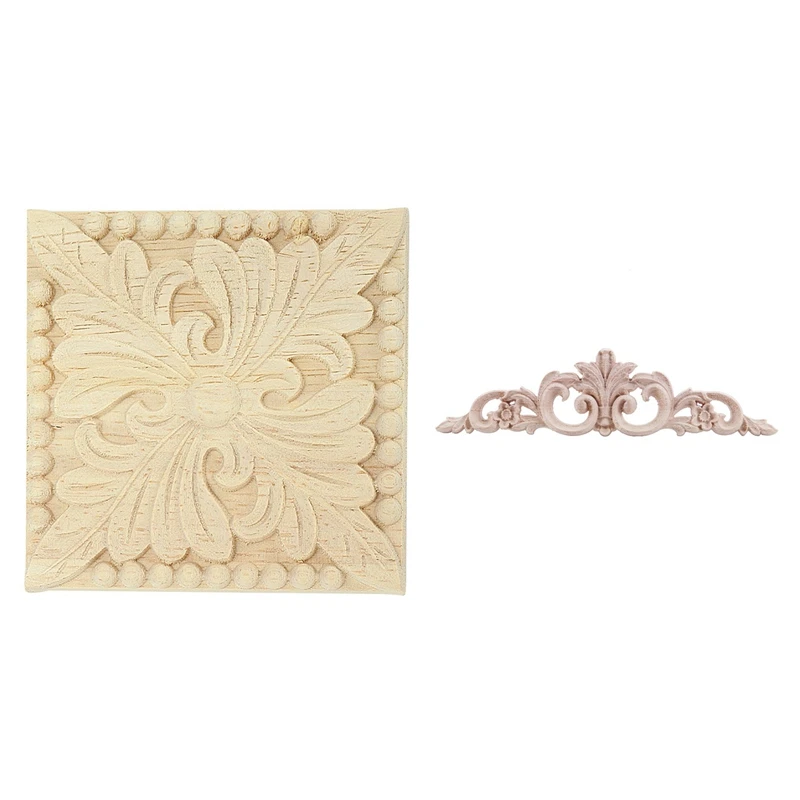 

Promotion! 1 Pcs Wood Carved Corner Onlay Applique Decor 20 X 5Cm & 1 Pcs Appliques Square Flower Carving Wooden Mouldings