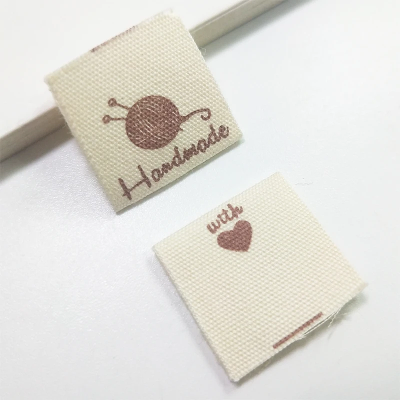 CottonPrintedMarkLabelCustomizeWashLabelSatinFabricGarmentCareLabelDIYBeigeHandMadeYarnBallSpotCottonLabel100PCS/Сумка | Дом и сад