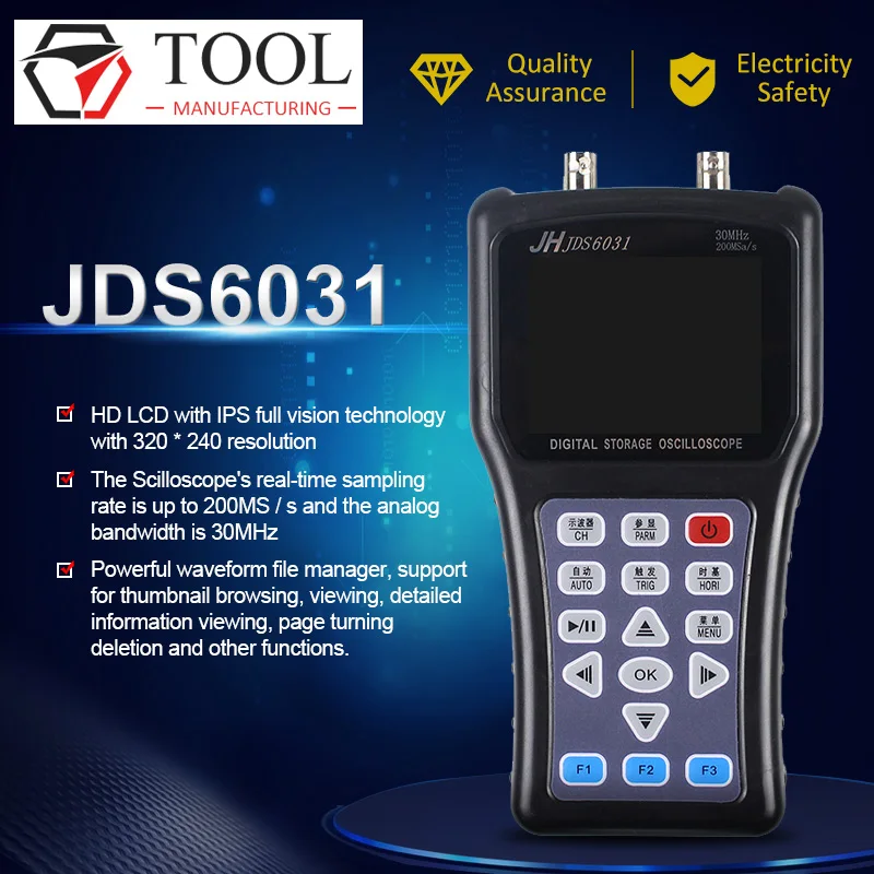 Генератор сигналов осциллографа Ручной осциллограф JDS6031 / 6052S Осциллограф 30М / 50М 200МСа / с USB 2CH Цифровой генератор сигналов