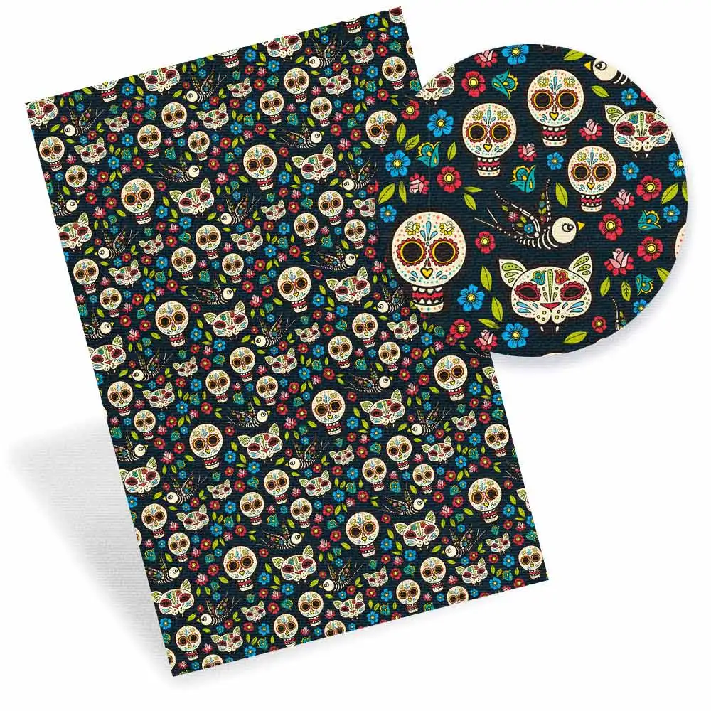 Ткань из искусственной кожи с принтом черепа 22 х30 см | Дом и сад