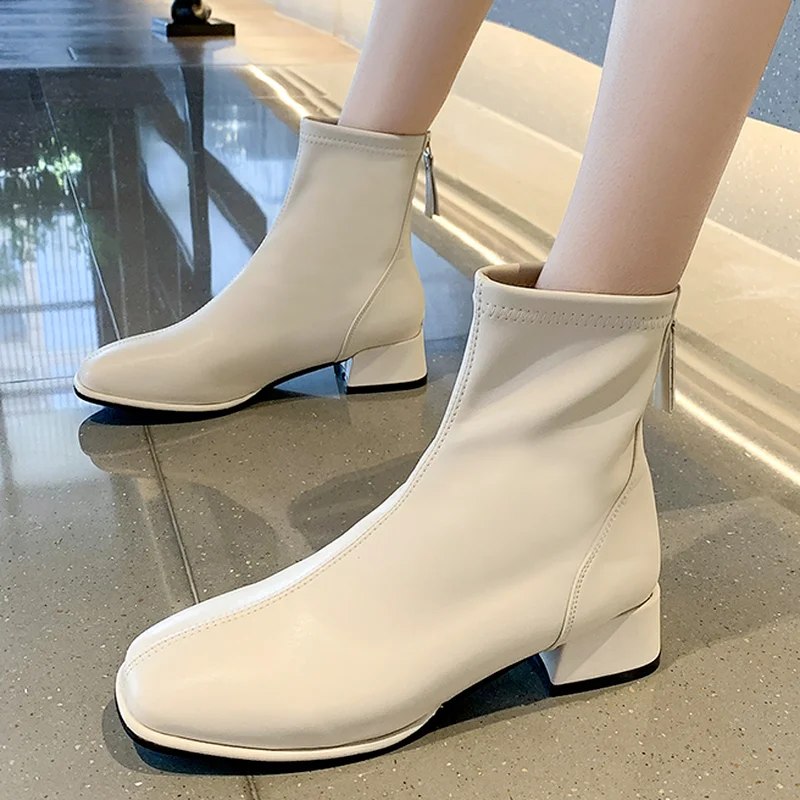 

Женские ботинки на высоком каблуке, Новинка осени 2021, ботинки на платформе с квадратным носком, модные удобные женские ботинки на платформе ...