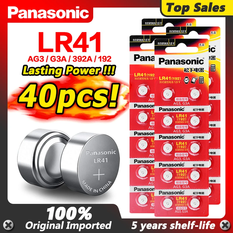 Батарейки Panasonic LR41 кнопочные 40 шт./4 упаковки 100% оригинальные SR41 AG3 G3A L736 192 392A Zn/MnO2 1 5
