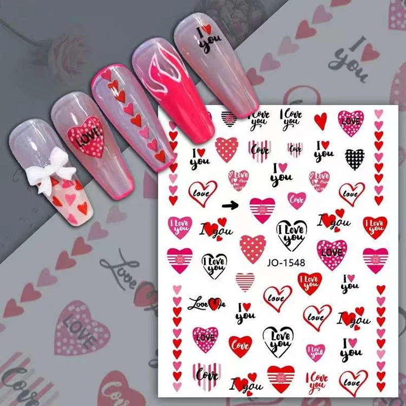 

10PCS 3D Sexy Valentine's Day Lips Red Heart Shaped Nail Art Sticker Line Character Manicure Slider Nail Decoration Decal