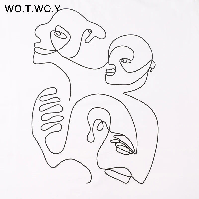 WOTWOY абстрактная летняя футболка для пары, женская футболка, повседневные топы с принтом, Женская свободная хлопковая футболка с коротким рукавом, Женская Harajuku белая