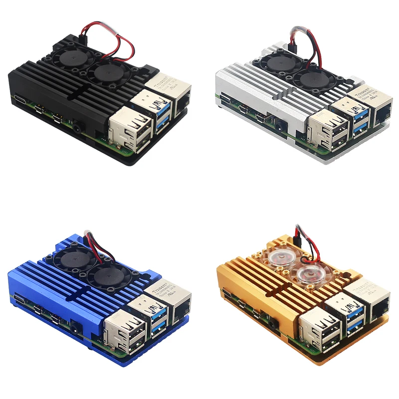 Raspberry Pi 4 Модель B двойные вентиляторы с ЧПУ Алюминий сплав чехол металлический