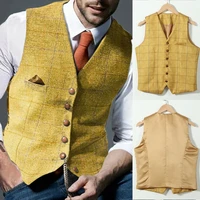 men yellow business waistcoat sleeveless v neck vintage single breasted suit vest sleeveless 3colors new 2020