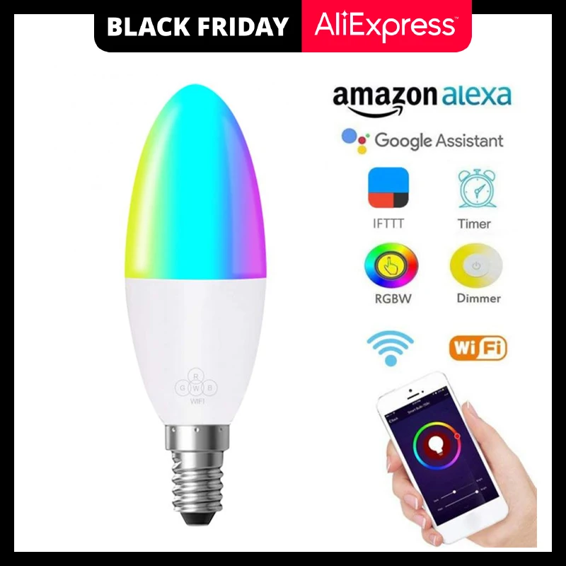 2019 Hot 1pcs WiFi Smart Bulb LED 6W RGB E14/E26/E27/B22 Color Changing Light Voice Remote App Control Work With Life | Лампы и