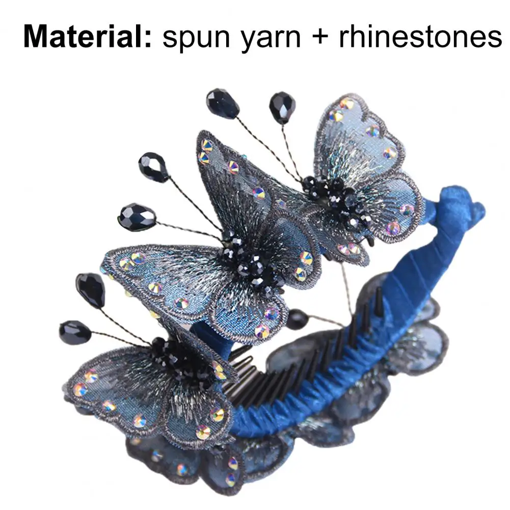 

Embroideried Butterflies Handmade Rhinestone Shiny Ponytail Hair Clip Hairpin Hair Accessories for School