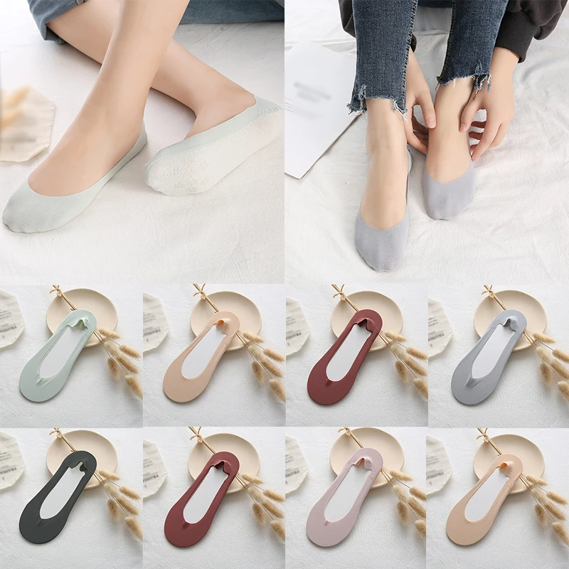 

Ladies Summer Thin Sock Slippers Silicone Antiskid Ice Silk Socks Seamless Invisible Women Boat Socks 2021 Invisible Hosiery