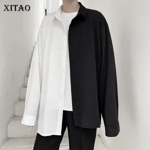 Плиссированная Асимметричная блузка XITAO, модная Новая женская элегантная Свободная рубашка с одной грудью и длинным рукавом, в стиле пэчворк, осень 2020, ZP2329