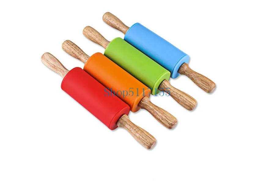 

wholesale Home Silicone Rolling Pin Kids Dough Pastry Roller Wooden Handle Silicone Rolling Pins Baking Kitchen Cooking Tools