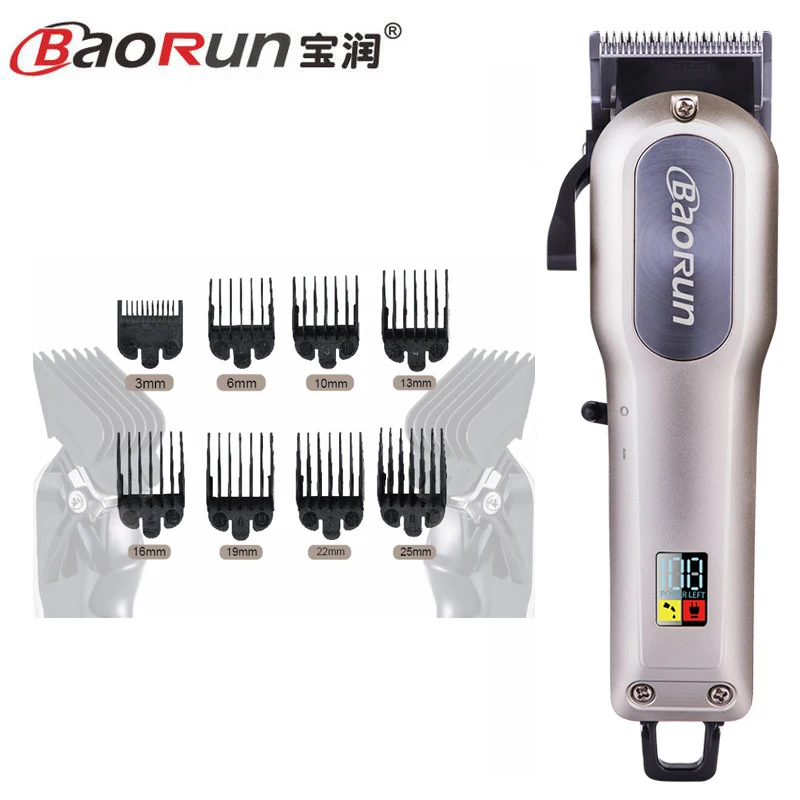 Rechargeable Electric Clipper Steel Cutter Professional Hair for Men Adjustable Salon Cordless Trimmer 8pcs Nozzles | Бытовая техника