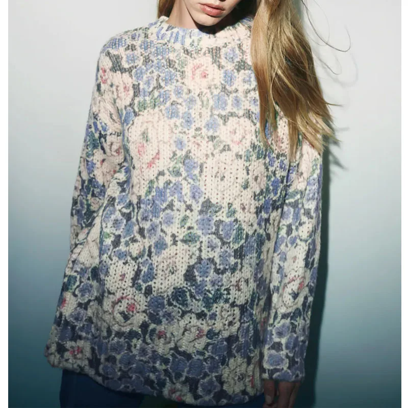 

Женский свитер с круглым вырезом Za, плотный джемпер с принтом, свитер с длинным рукавом, Осенний Модный пуловер, женская одежда