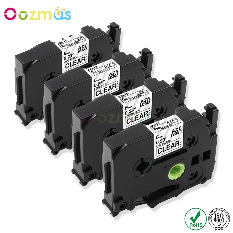 Oozmas 4 шт. 6 мм черные на прозрачных совместимых принтерах Brother p touch детская лента