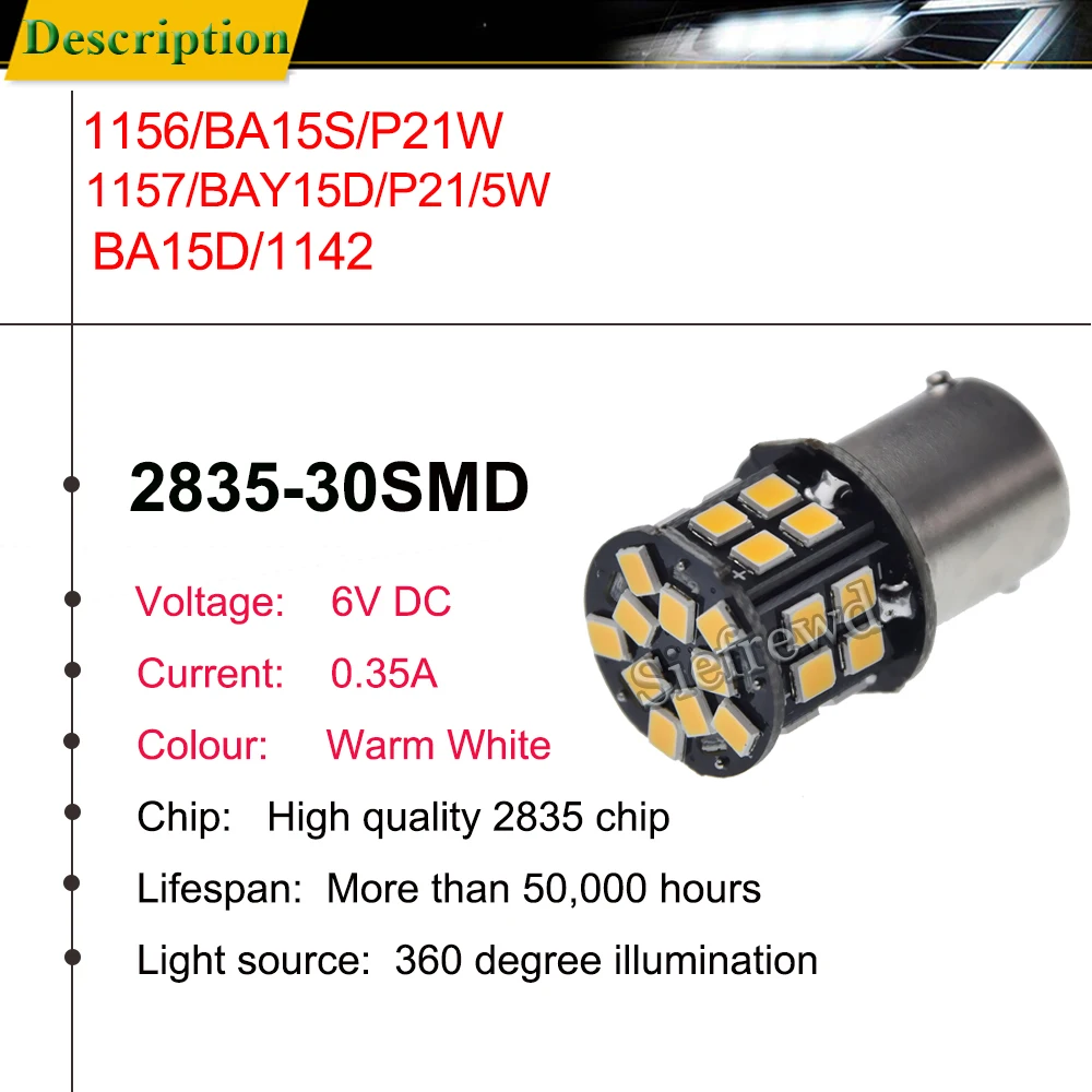 Пара 6V светодиодный сигнальная лампа 1156 BA15S 1157 BAY15D BA15D теплый белый автомобиль