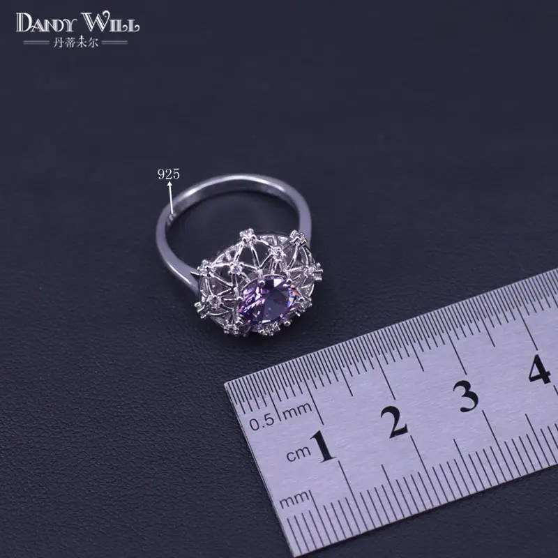 Серебряный цвет костюм комплект ювелирных изделий фиолетовый кубический циркон