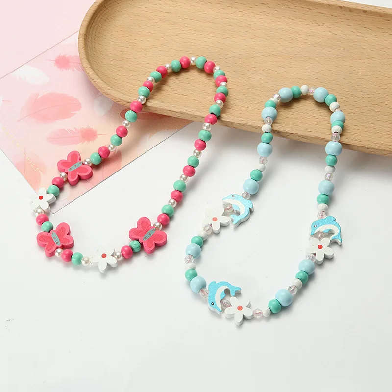 

Cute Cartoon Wooden Flower Animal Child Sweater Necklace Bracelet Girls Gifts Children Jewelry Fashion Accessories