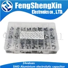 Набор алюминиевых электролитических конденсаторов, 24 значения, 400 шт., 1 мкФ Ф  1000 мкФ, 6,3-50 в, SMD, в ассортименте, с коробкой