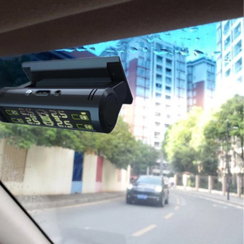 

Car Tire Pressure Monitor System Windshield Console USB Solar Charging Adjustable LCD Screen