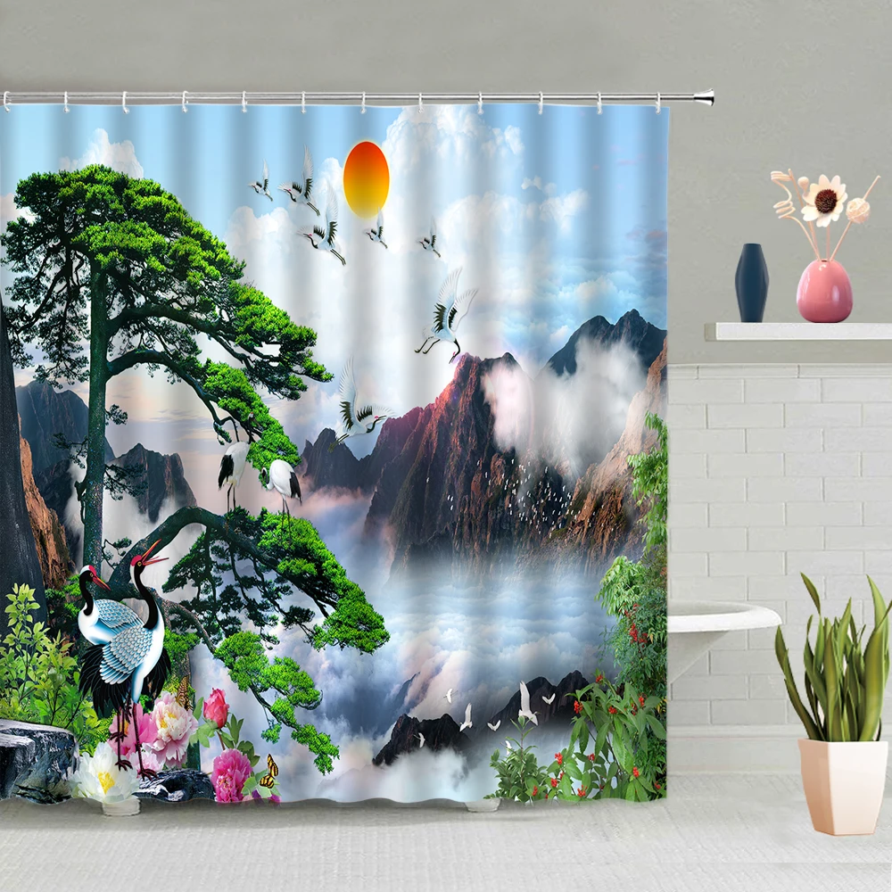 Добро пожаловать сосна белый клюквенный пион душевая занавеска Гора водопад