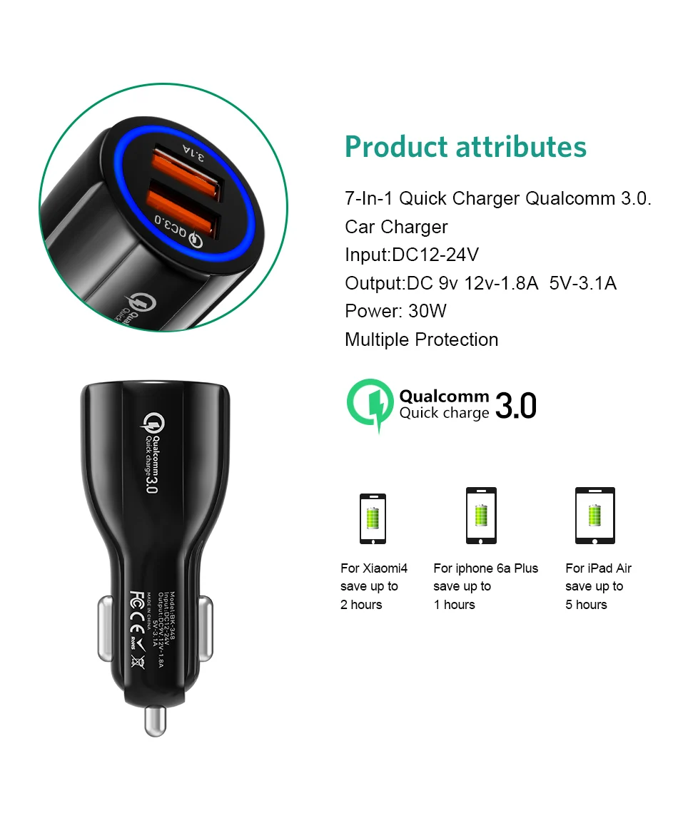 Автомобильное зарядное устройство GTWIN Quick Charge 3,0 USB для iPhone 11 Pro Max Xiaomi huawei P30 QC3.0 3.1A быстрое автомобильное зарядное устройство для телефона
