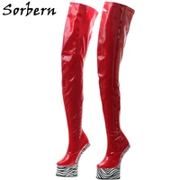 sorbern exotic knee high boots women heelless horse shoes lace up sexy fetish crossdresser hoof soles custom leg size and colors
