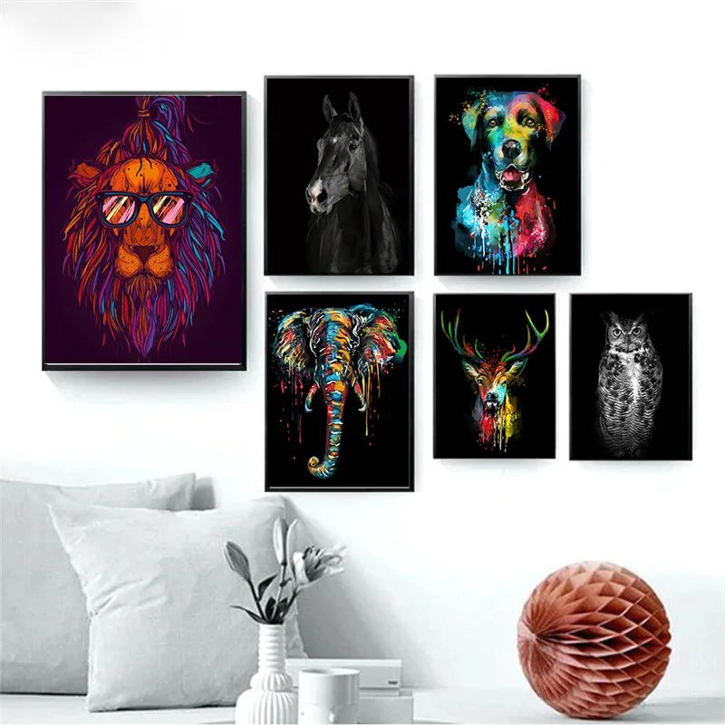 

Canvas art and printed posters on the wall of horse poodle elephant owl animal for home decoration pictures.