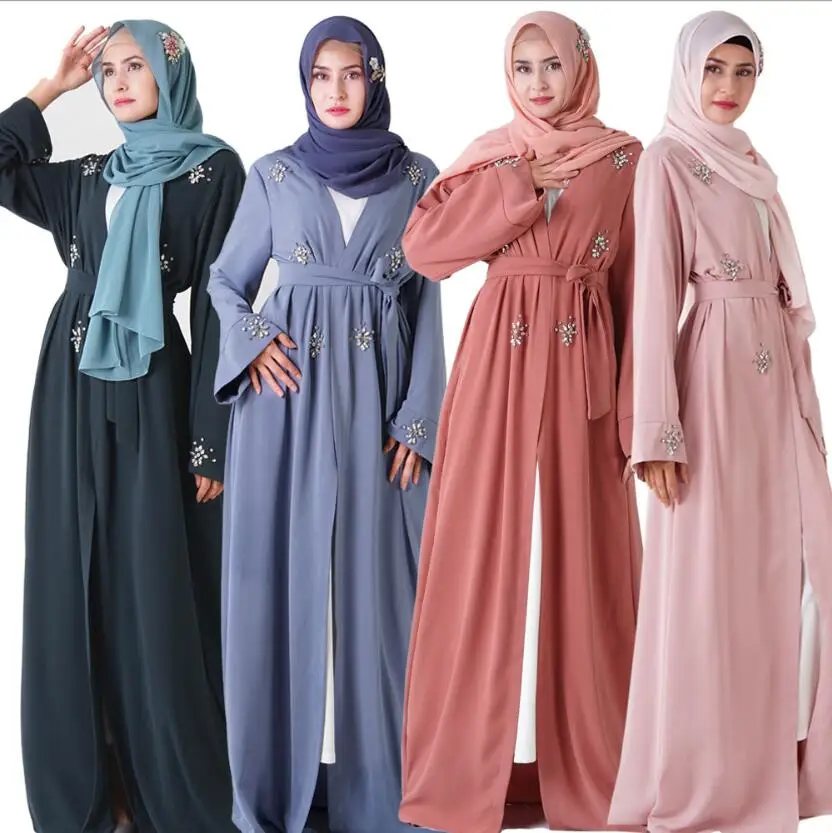 Платье мусульманское abaya для женщин ручной работы со стразами Vestidos Musulmanes черное