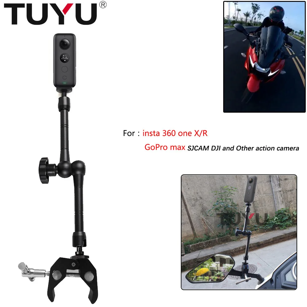 TUYU Motorcycle Bicycle Adjustable Articulating Friction Magic Arm & Large Super Clamp for GoPro Max Hero9 Insta360 OneR Camera