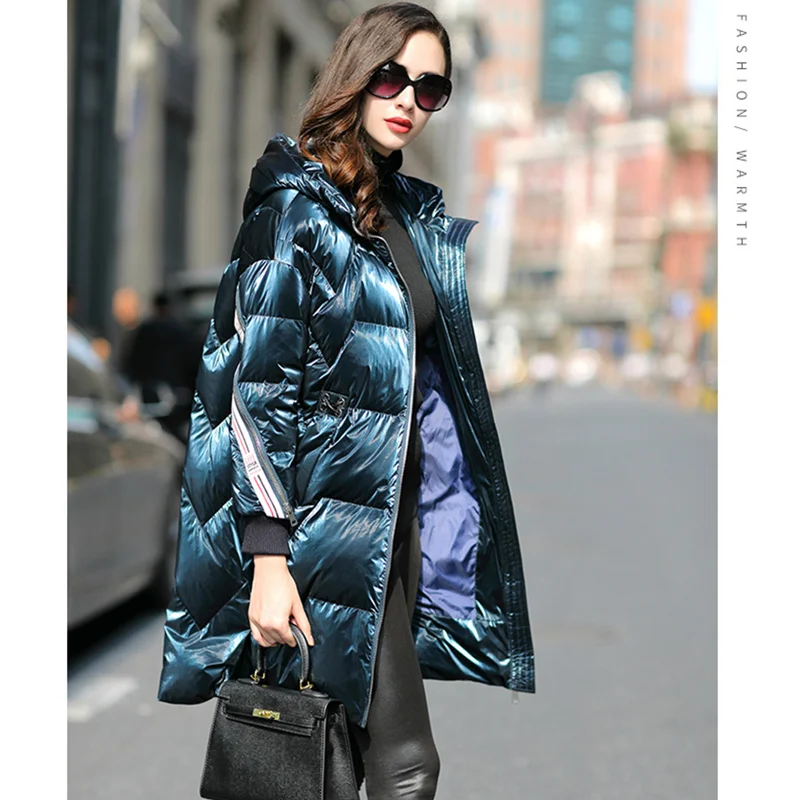 

women's down jacket 2021 new long section Korean version of the hooded white goose down fashion warm winter jacket