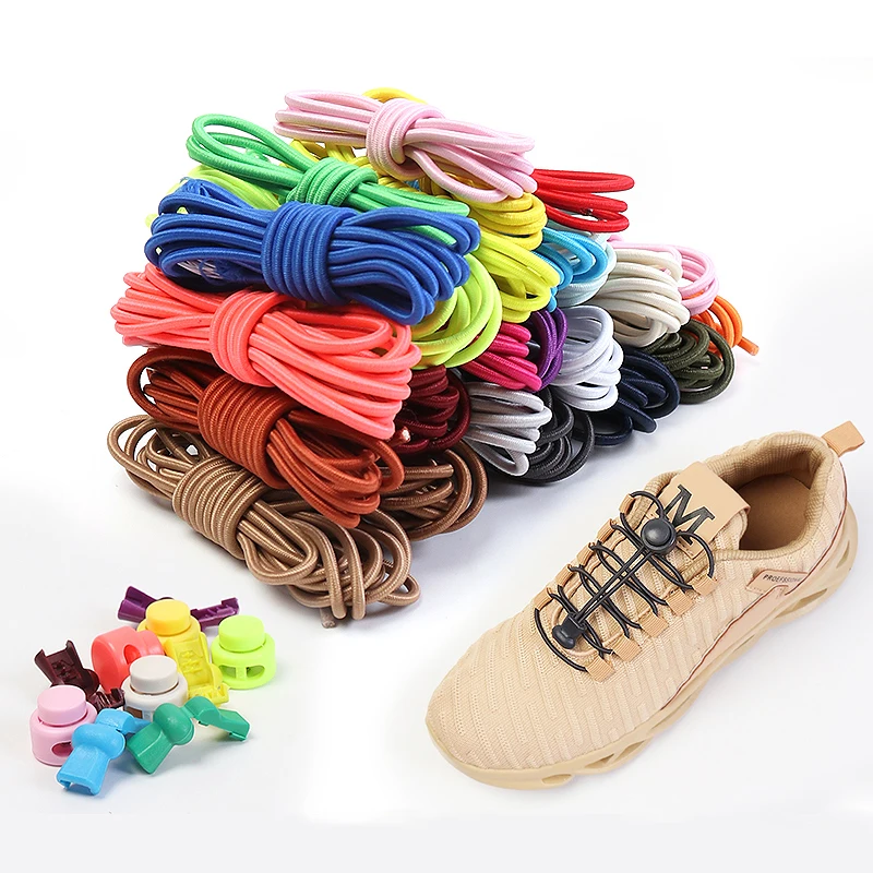 No Tie Shoelaces Round Elastic Shoe Laces Plastic Snap Lock Suitable For All Shoes Adult Children Walking Sports Lazy Lace
