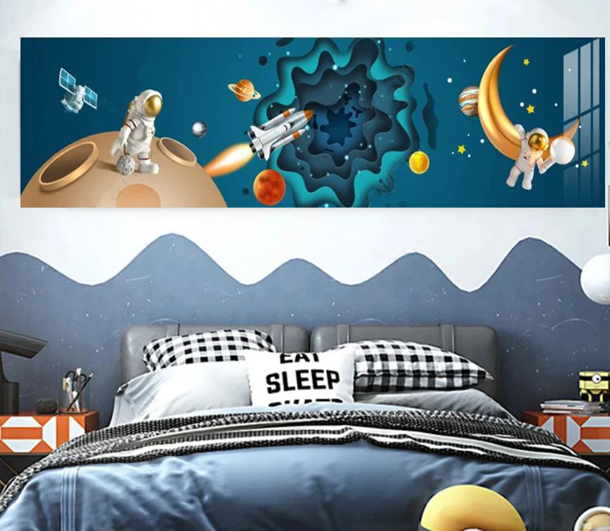 

Оригинальный дизайн астронавт холст картины детский ночник для детской комнаты, детский искусство декора гостиной плакаты ракета Туманнос...