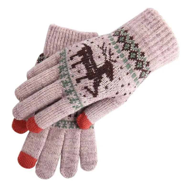 

Cartoon Deer Knitted Woolen Gloves Winter Warm Thicken Knit Mitten For Boys Girls Birthday Christmas Gifts