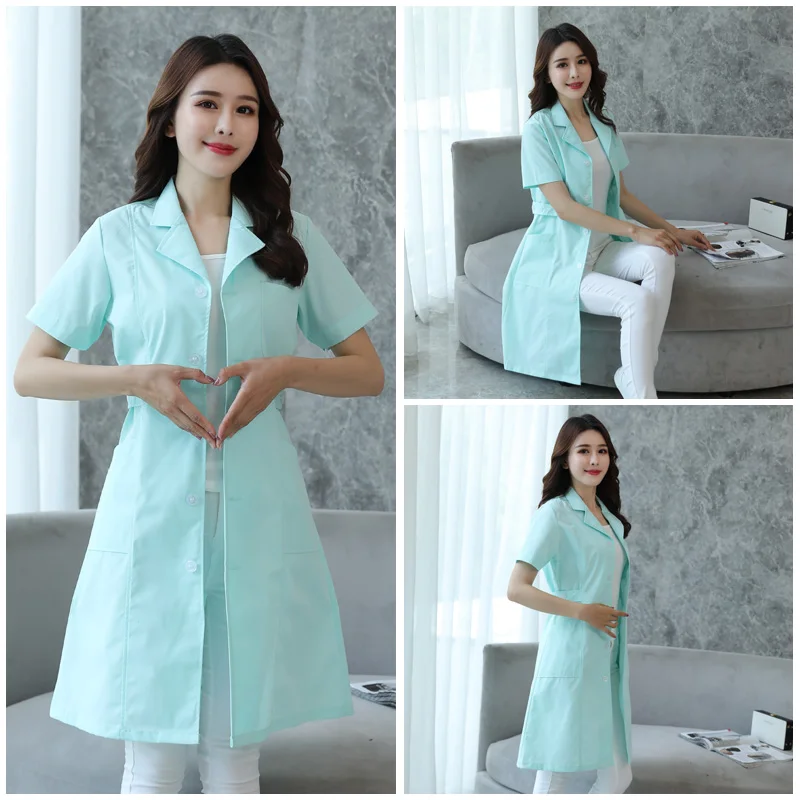 Green Short Sleeve Летняя медицинская Униформа больница стоматологическая клиника Медсестра одежда с коротким и длинным рукавом красота Salo аптека скраб лабораторное пальто халаты - Цвет: Green Short Sleeve