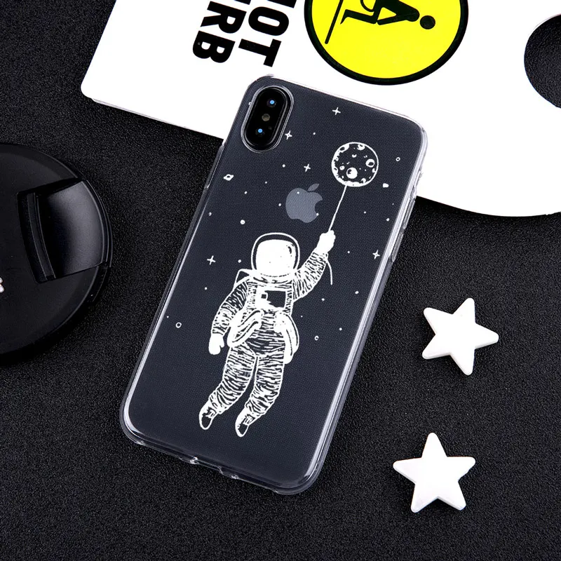 Чехол для телефона с забавными мультяшными астронавтами iPhone XR 8 7 6 6s Plus XS MAX X