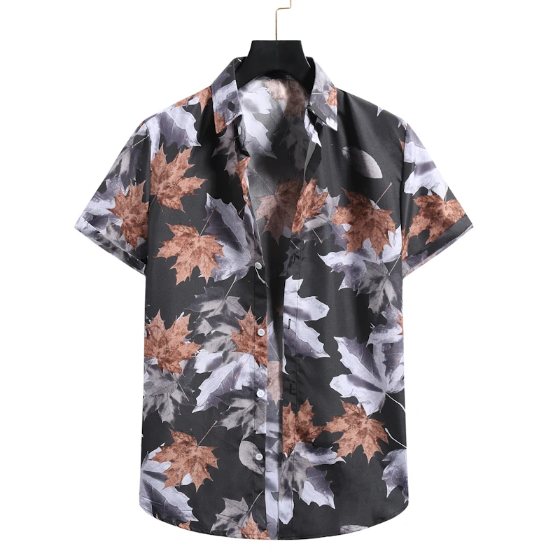 

Vintage Leaf Print Short Sleeve Beach Shirts Men 2021 Summer Hawaiian Floral Shirt Men Harajuku Casual Clothing Chemise Homme