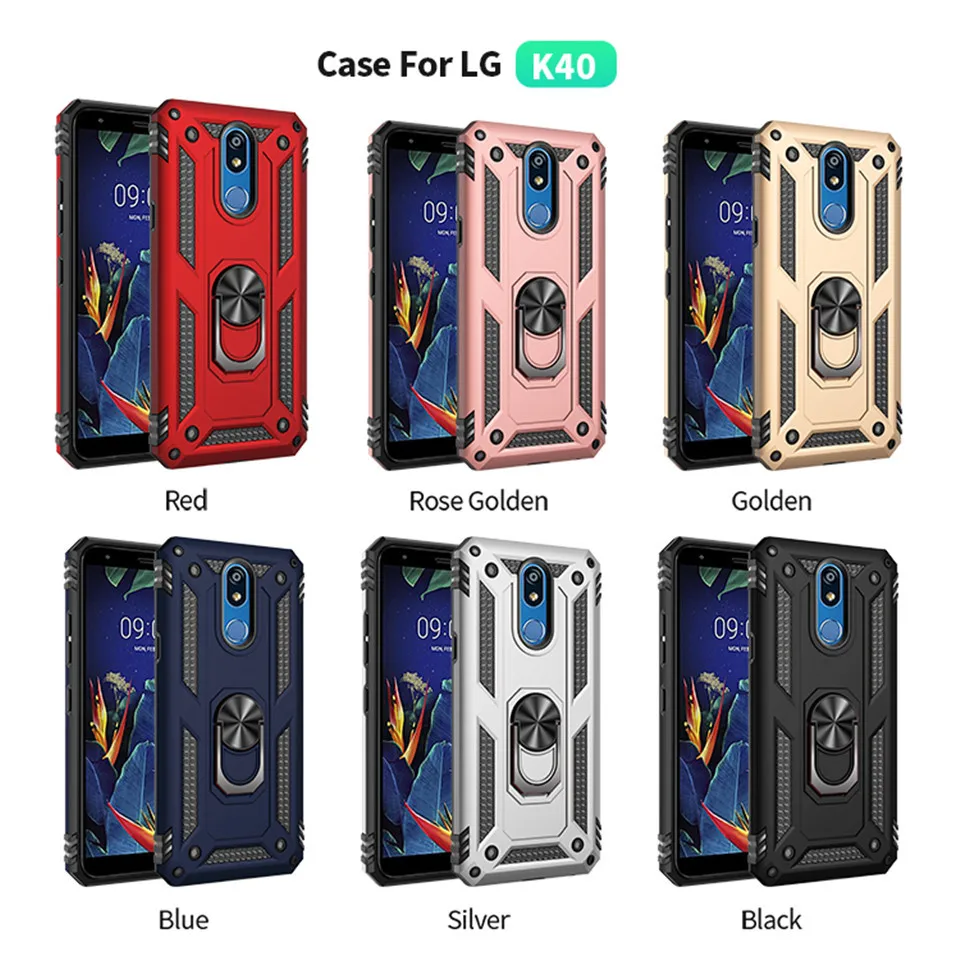 Heavy duty Magnetic hard shockproof finger ring holder back cell phone case cover for LG aristo 2 3 K40 K50 Q60 K12 PLUS |