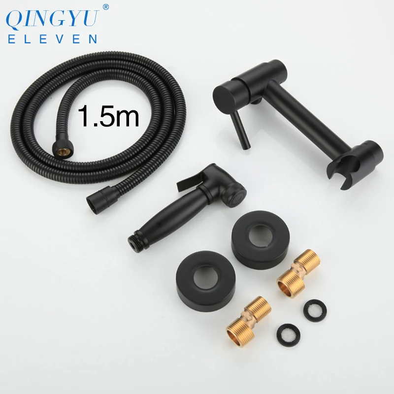 

QINGYU ELEVEN soild brass toilet bidet sprayer set Hot and cold water mixer hygienic hand black bidet shower set