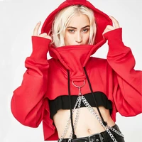 women hoodies sexy gothic punk chain crop top hooded pullover sweatshirt cosplay casual tops plus size